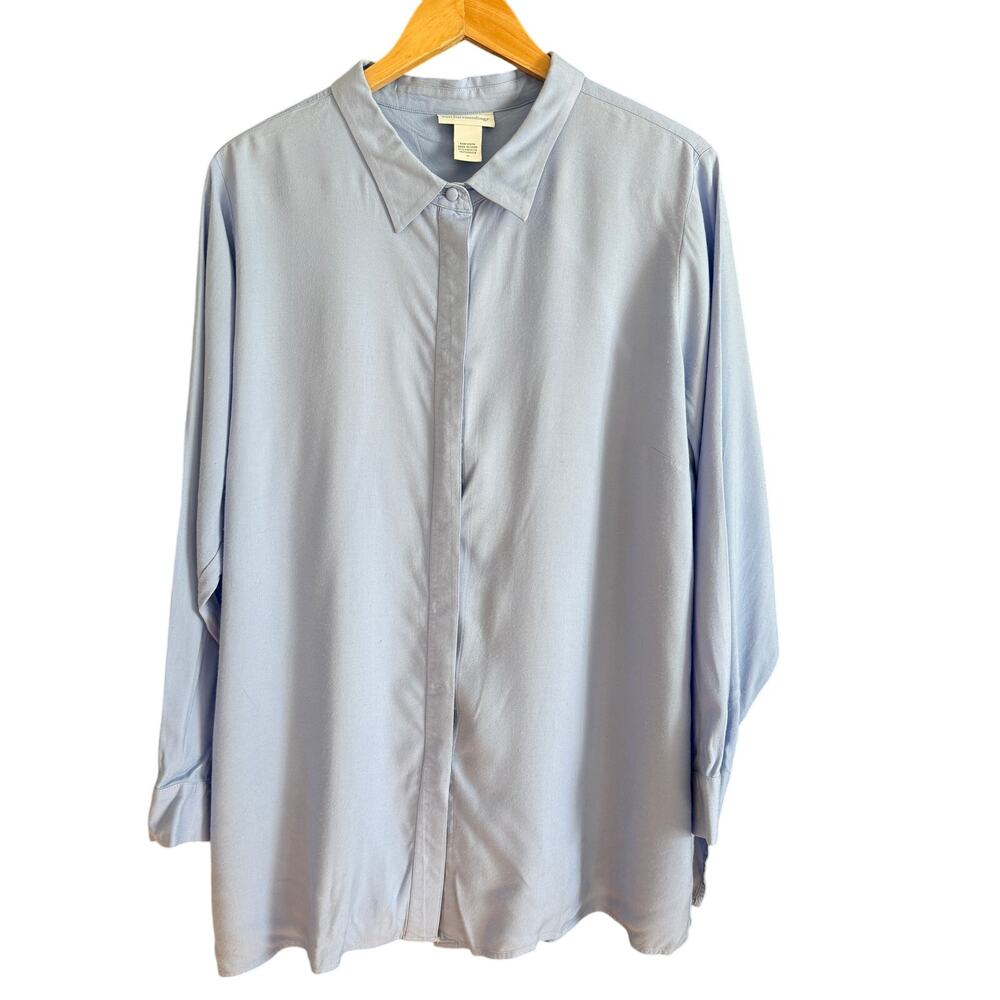 Soft Surroundings | Blue Relaxed Fit Pleat Back Button Down Shirt | Size 1X